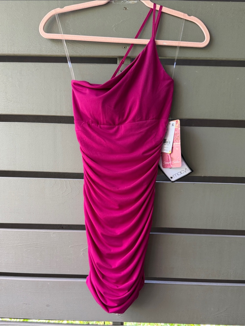 Emerald Sundae One-Shoulder Ruched Magenta Dress